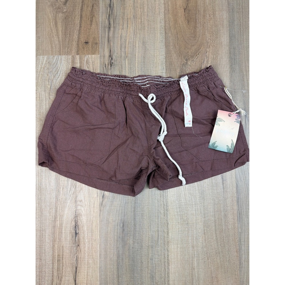 Kiss & Cry Brown Linen Blend Beach Shorts Smocked Waist XL 6984-LNN NWT